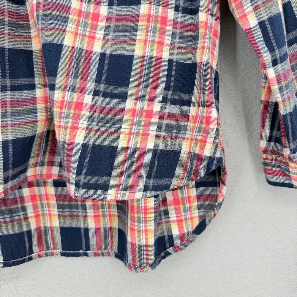Anthropologie Isabella Sinclair Pink Navy 100% Cotton Ruffle Plaid Academia Top - Picture 9 of 13
